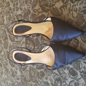 Black satin sling back heels . Size 6.5